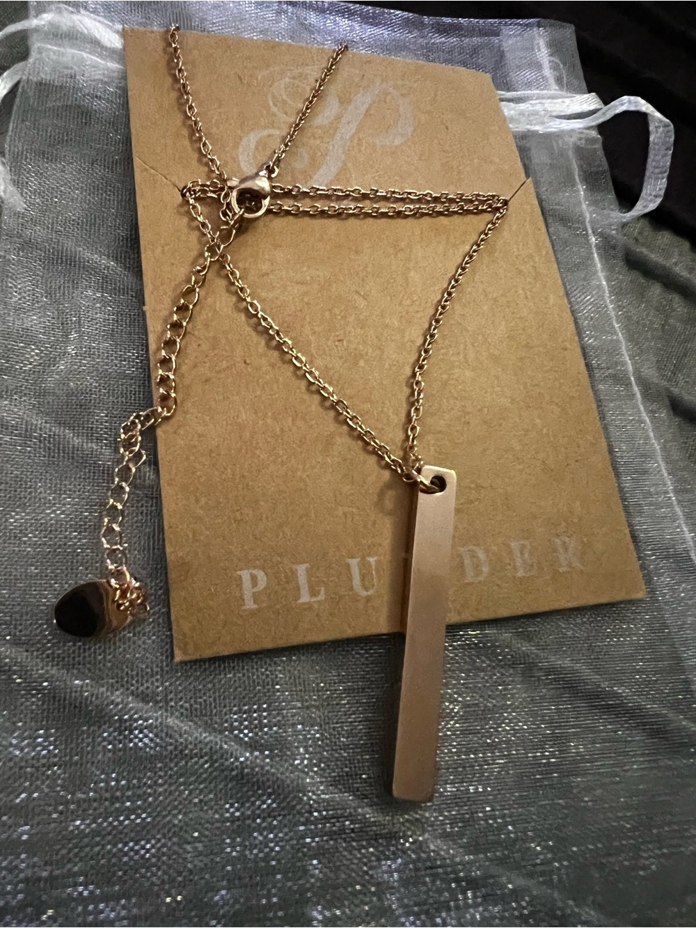 Plunder Rose Gold Minimal Bar Pendant Necklace